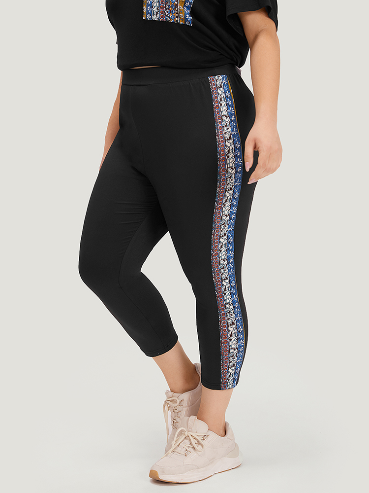 

Bandana Print Patchwork Pocket Pants, Black