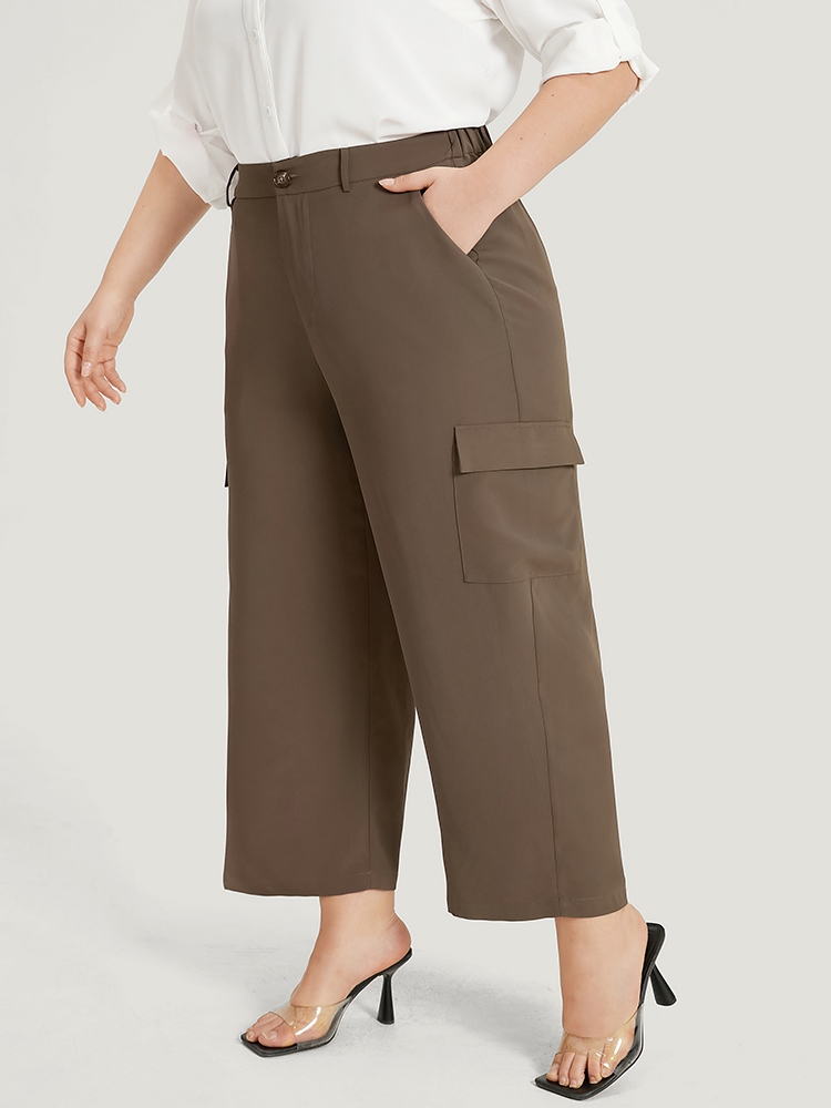 Plus Size Women Work Plain Plain High Rise Pocket Office Pants BloomChic 