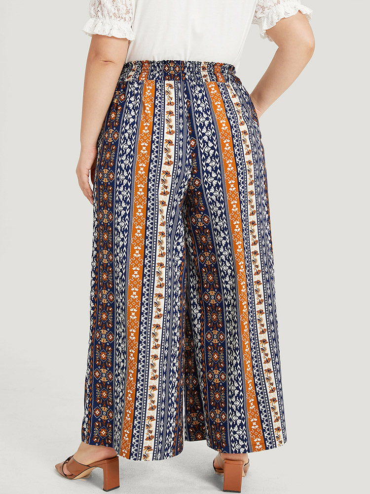 Plus Size Women Vacation Bohemian Print Elastic Waist High Rise Pocket Resort Pants BloomChic 