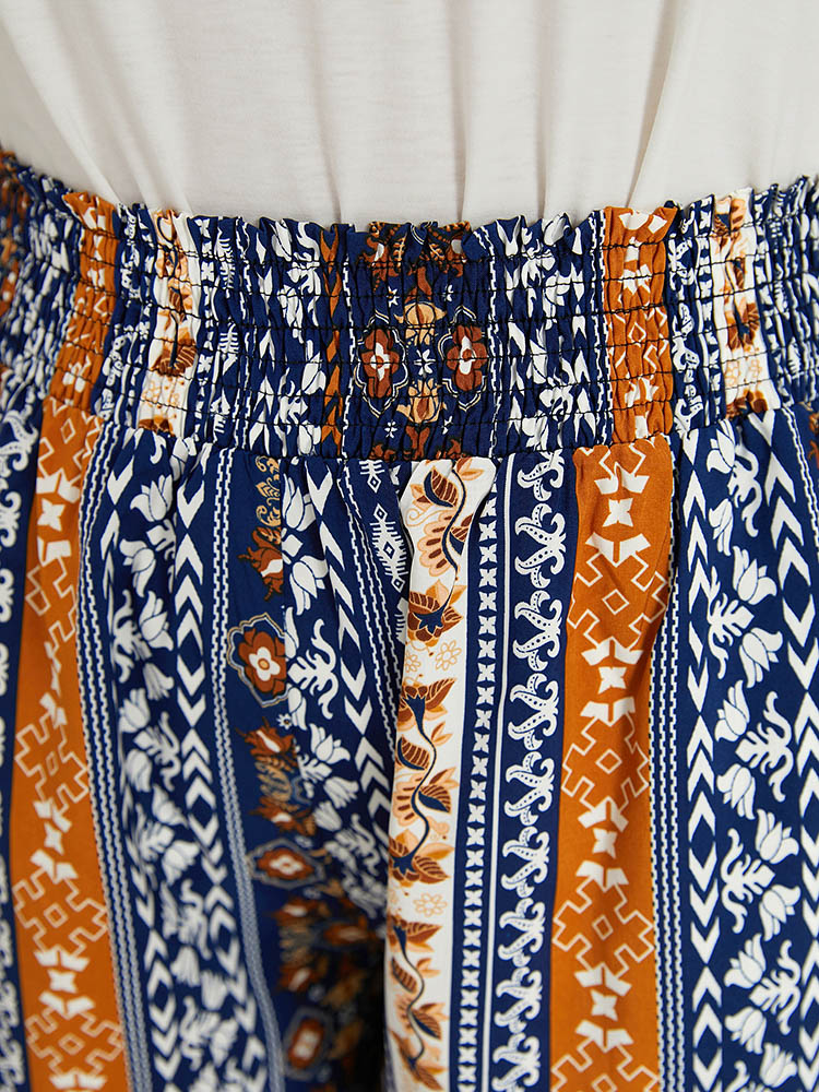 Plus Size Women Vacation Bohemian Print Elastic Waist High Rise Pocket Resort Pants BloomChic 