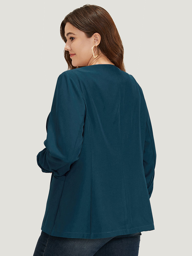 

Plus Size Solid Lapel Collar Drape Pocket Ruched Cuffs Blazer Aegean Women Work Plain Drape Sleeve Long Sleeve Lapel Collar  Pocket Office Blazers BloomChic