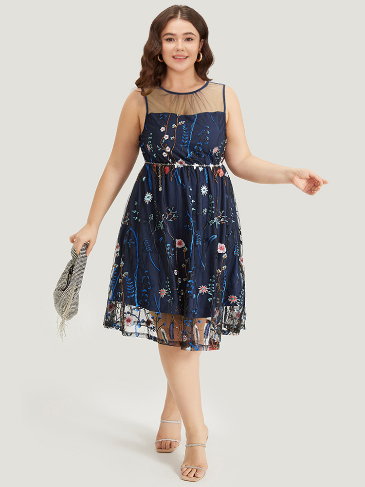 Plus Size Women Going out Plants Pocket Sleeveless Sleeveless Round Neck Pocket Glamour Dresses BloomChic 