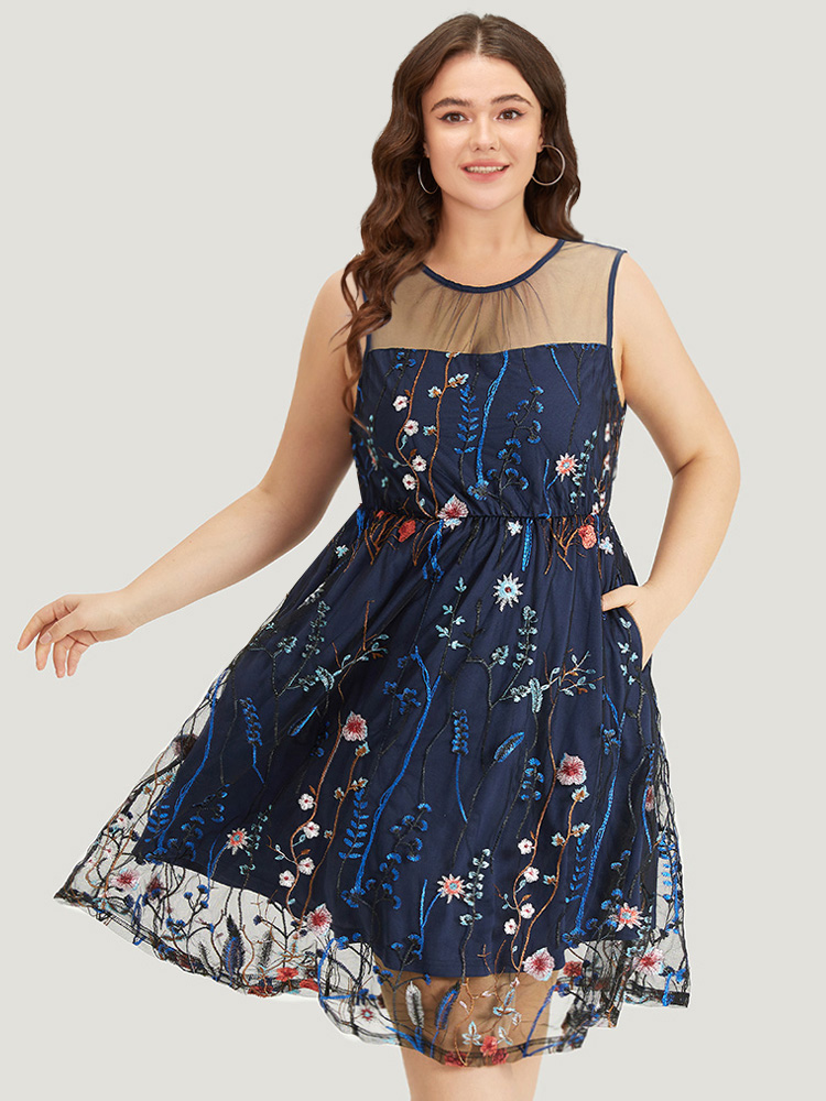 Plus Size Women Going out Plants Pocket Sleeveless Sleeveless Round Neck Pocket Glamour Dresses BloomChic 