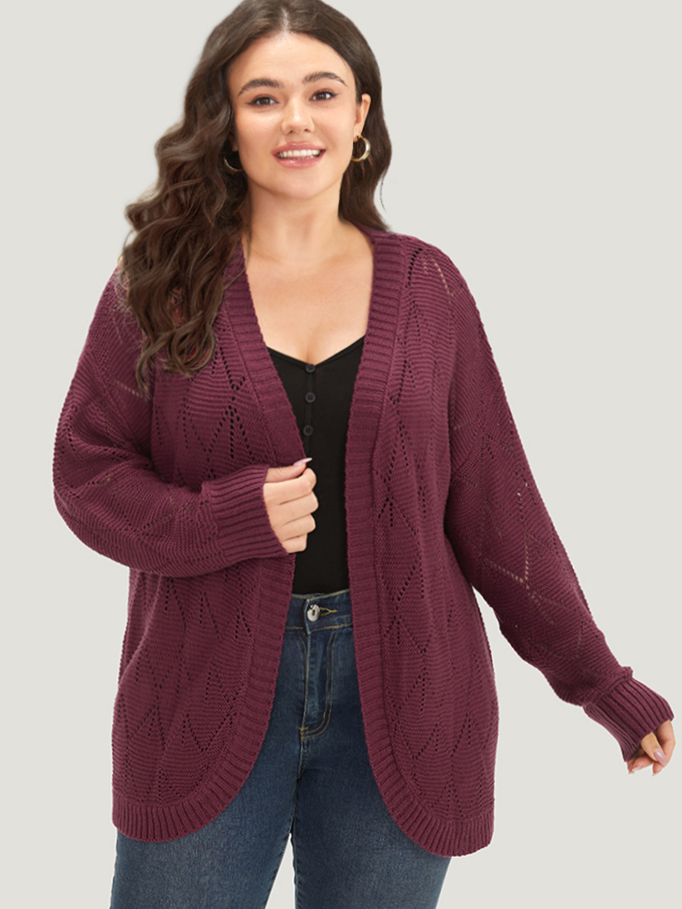 

Plus Size Geometric Hollow Out Open Front Cardigan RedViolet Women Casual Loose Long Sleeve Everyday Cardigans BloomChic