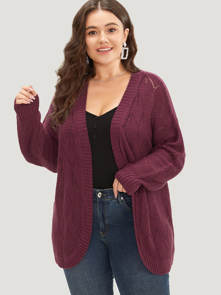 

Plus Size Geometric Hollow Out Open Front Cardigan RedViolet Women Casual Loose Long Sleeve Everyday Cardigans BloomChic