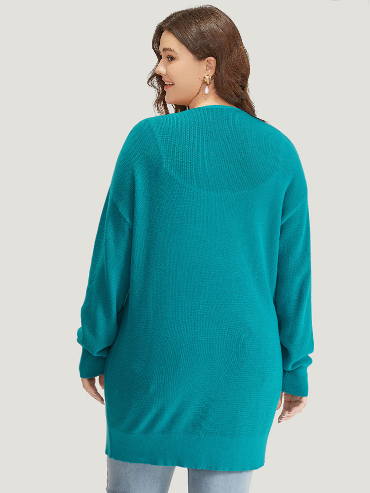 

Plus Size Solid Open Front Patched Pocket Cardigan Emerald Women Casual Loose Long Sleeve Dailywear Cardigans BloomChic