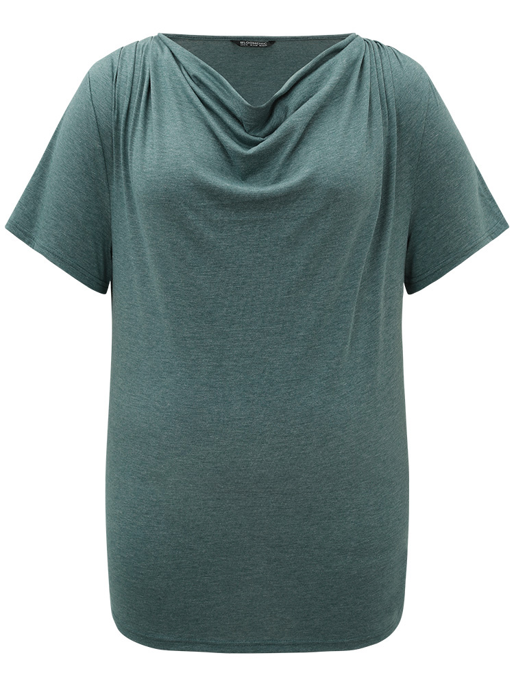 

Plus Size Solid Heather Cowl Neck Flutter Sleeve T-shirt Green Women Elegant Plain Plain Cowl Neck Dailywear T-shirts BloomChic