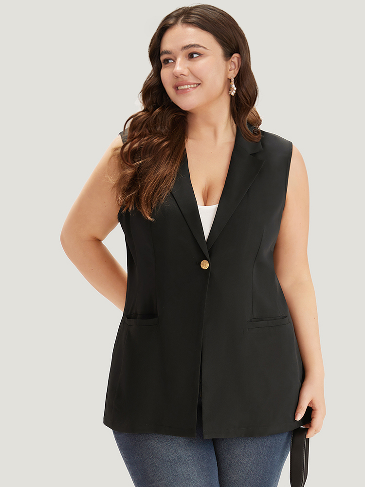 

Plus Size Plain Buckle Detail Lapel Collar Pocket Sleeveless Blazer Black Women Work Plain Plain Sleeveless Sleeveless Lapel Collar  Pocket Workwear Essentials Blazers BloomChic