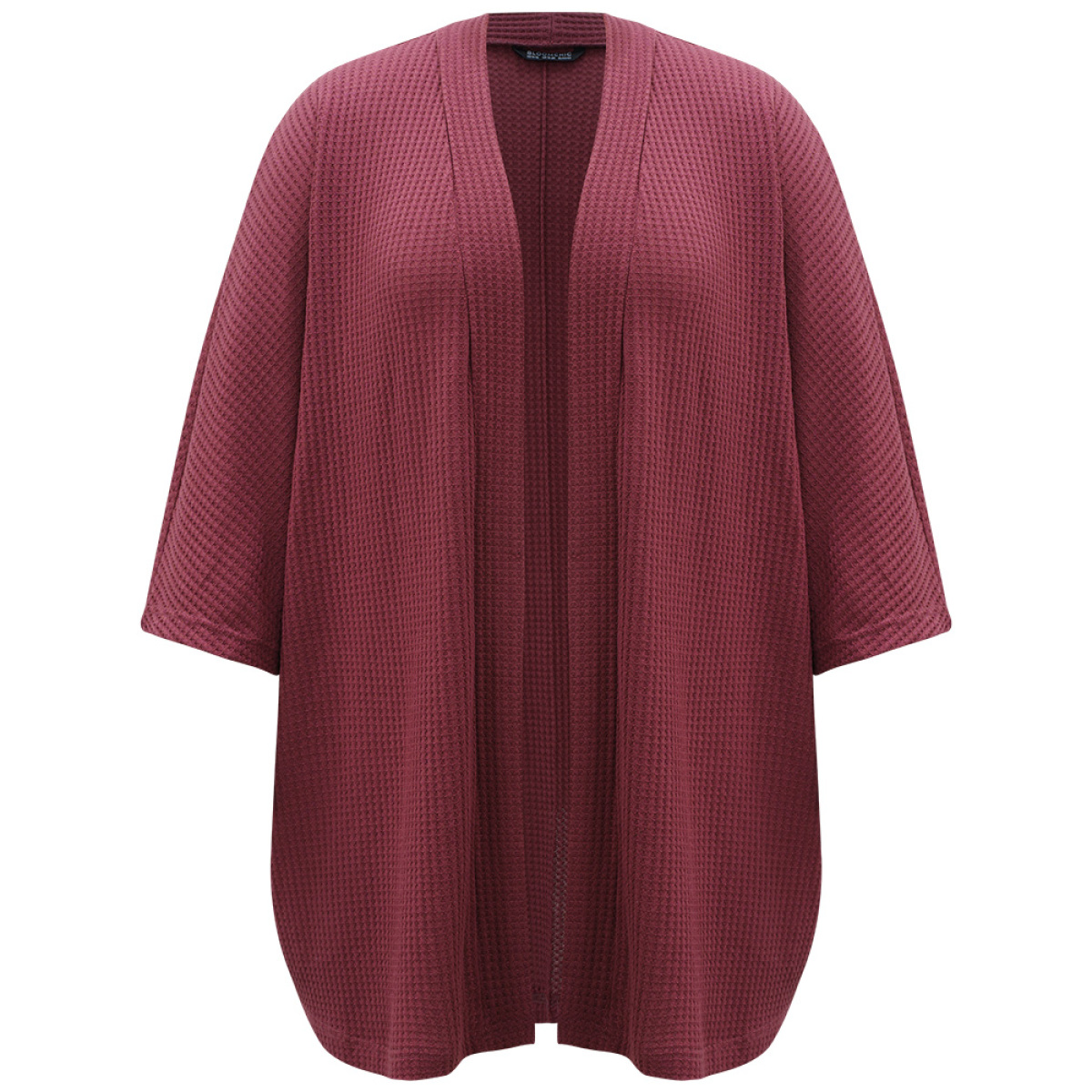 

Plus Size Solid Waffle Knit Open Front Batwing Sleeve Kimono Women Burgundy Casual Texture Loose Everyday Kimonos BloomChic