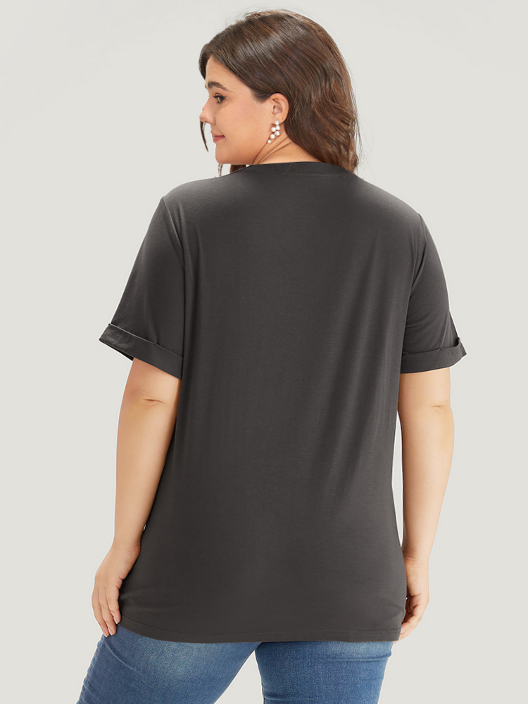 Plus Size Women Dailywear Western Printed Regular Sleeve Short sleeve Round Neck Casual T-shirts BloomChic 