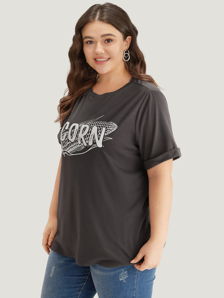 Plus Size Women Dailywear Western Printed Regular Sleeve Short sleeve Round Neck Casual T-shirts BloomChic 