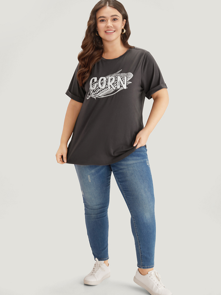 Plus Size Women Dailywear Western Printed Regular Sleeve Short sleeve Round Neck Casual T-shirts BloomChic 