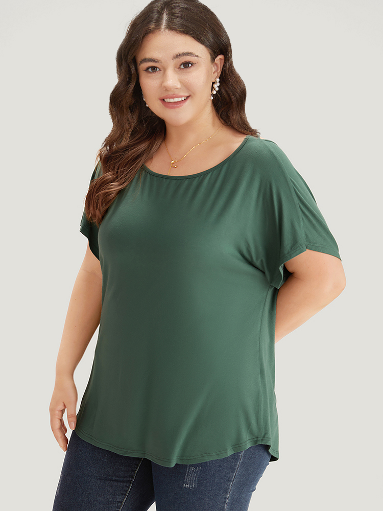 

Plus Size Supersoft Essentials Plain Batwing Sleeve Cut Out T-shirt Emerald Women Elegant Plain Plain Round Neck Dailywear T-shirts BloomChic
