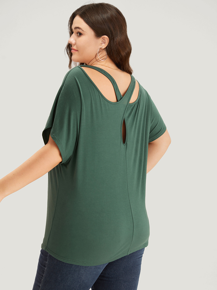 Plus Size Women Dailywear Plain Backless Dolman Sleeve Short sleeve Round Neck Elegant T-shirts BloomChic 