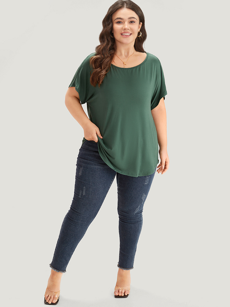 Plus Size Women Dailywear Plain Backless Dolman Sleeve Short sleeve Round Neck Elegant T-shirts BloomChic 
