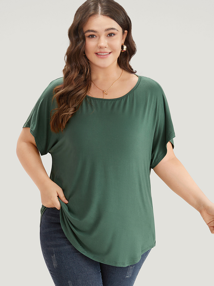 Plus Size Women Dailywear Plain Backless Dolman Sleeve Short sleeve Round Neck Elegant T-shirts BloomChic 