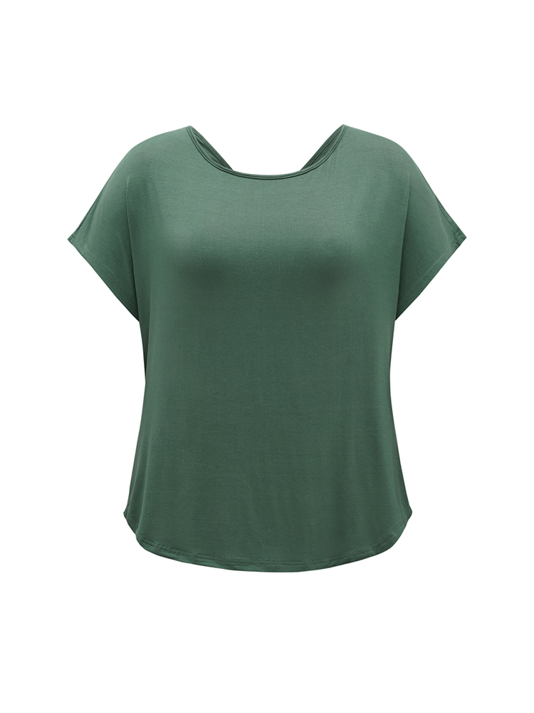 Plus Size Women Dailywear Plain Backless Dolman Sleeve Short sleeve Round Neck Elegant T-shirts BloomChic 