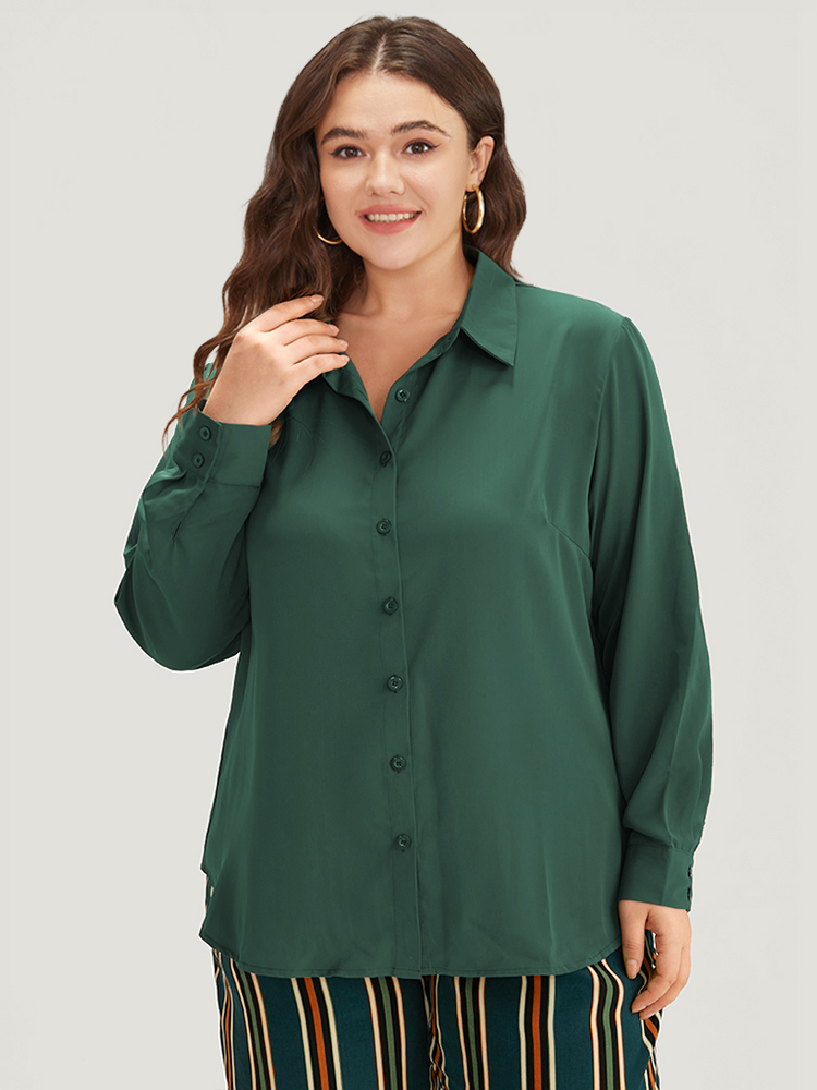 

Plain Button Through Shirt Collar Woven Top, Armygreen