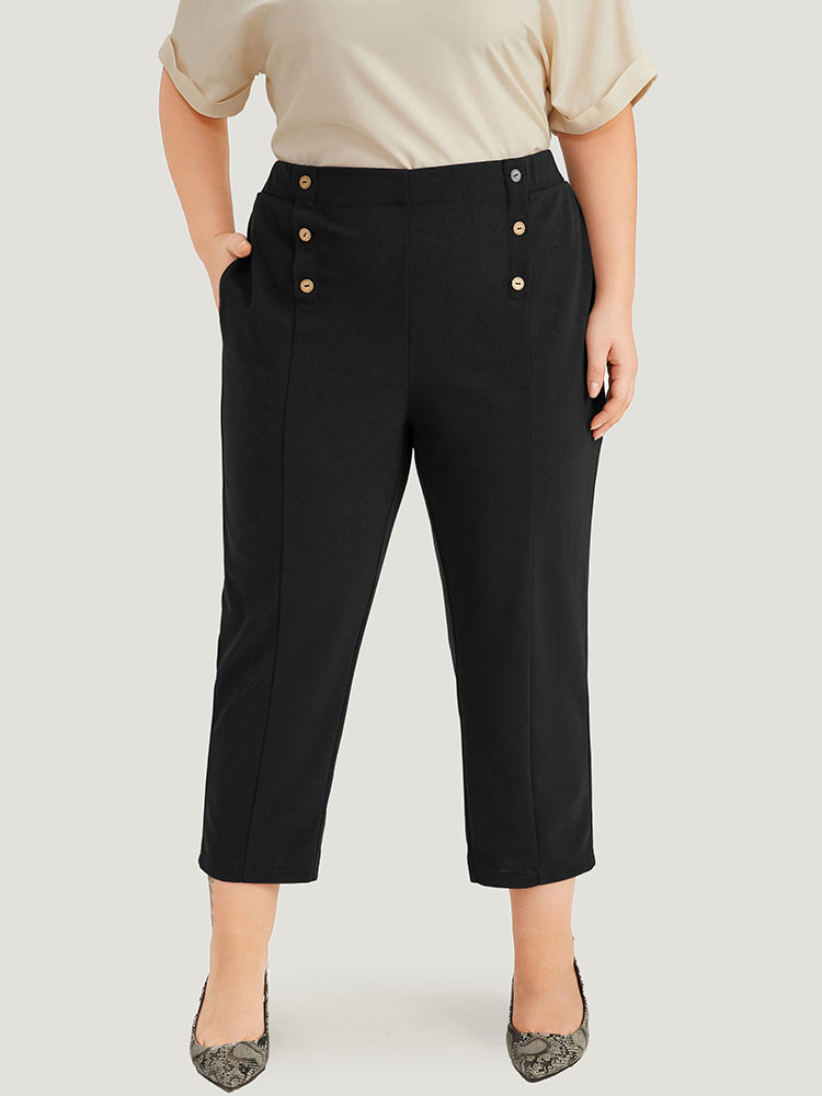 Plus Size Women Work Plain Plain High Rise Pocket Office Pants BloomChic 