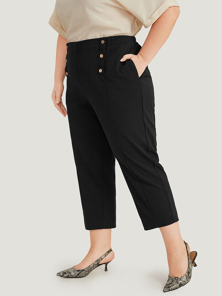 Plus Size Women Work Plain Plain High Rise Pocket Office Pants BloomChic 