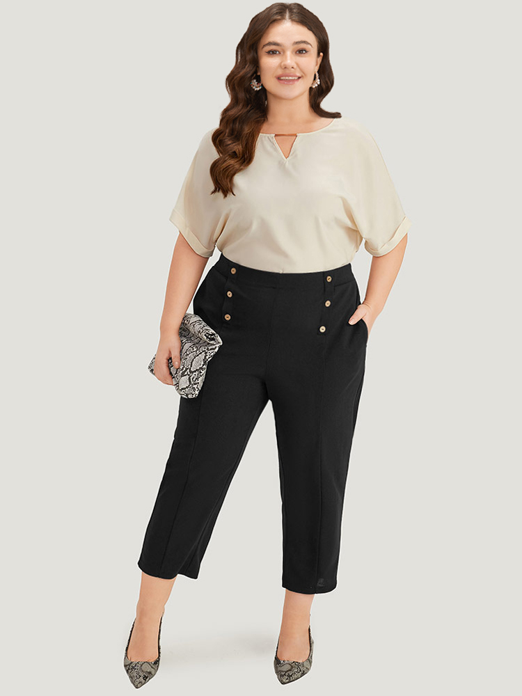 Plus Size Women Work Plain Plain High Rise Pocket Office Pants BloomChic 