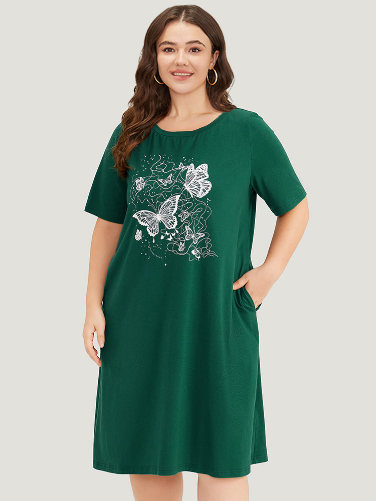 Plus Size Women Dailywear Animal Plain Regular Sleeve Short sleeve Round Neck Pocket Casual Dresses BloomChic 