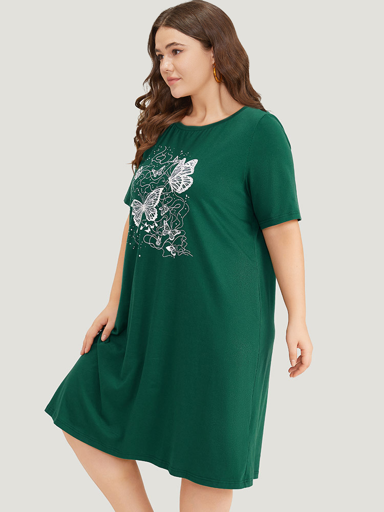Plus Size Women Dailywear Animal Plain Regular Sleeve Short sleeve Round Neck Pocket Casual Dresses BloomChic 