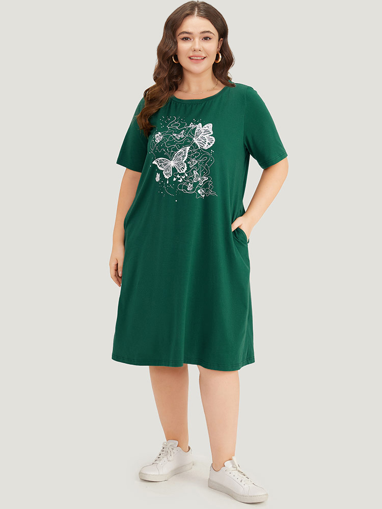 Plus Size Women Dailywear Animal Plain Regular Sleeve Short sleeve Round Neck Pocket Casual Dresses BloomChic 
