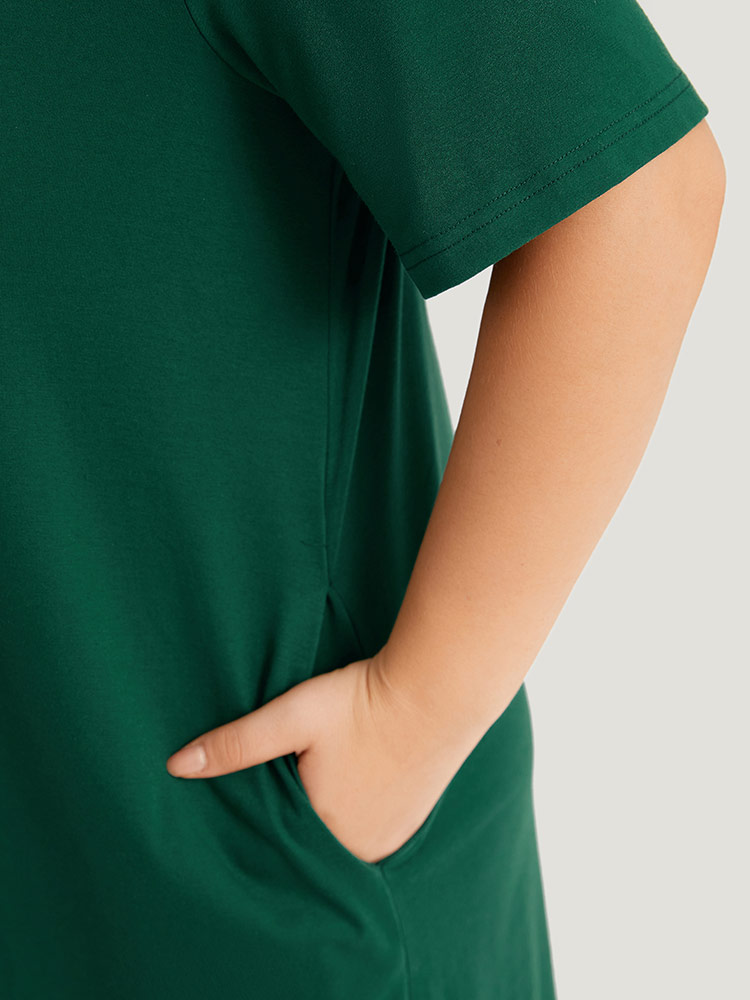 Plus Size Women Dailywear Animal Plain Regular Sleeve Short sleeve Round Neck Pocket Casual Dresses BloomChic 