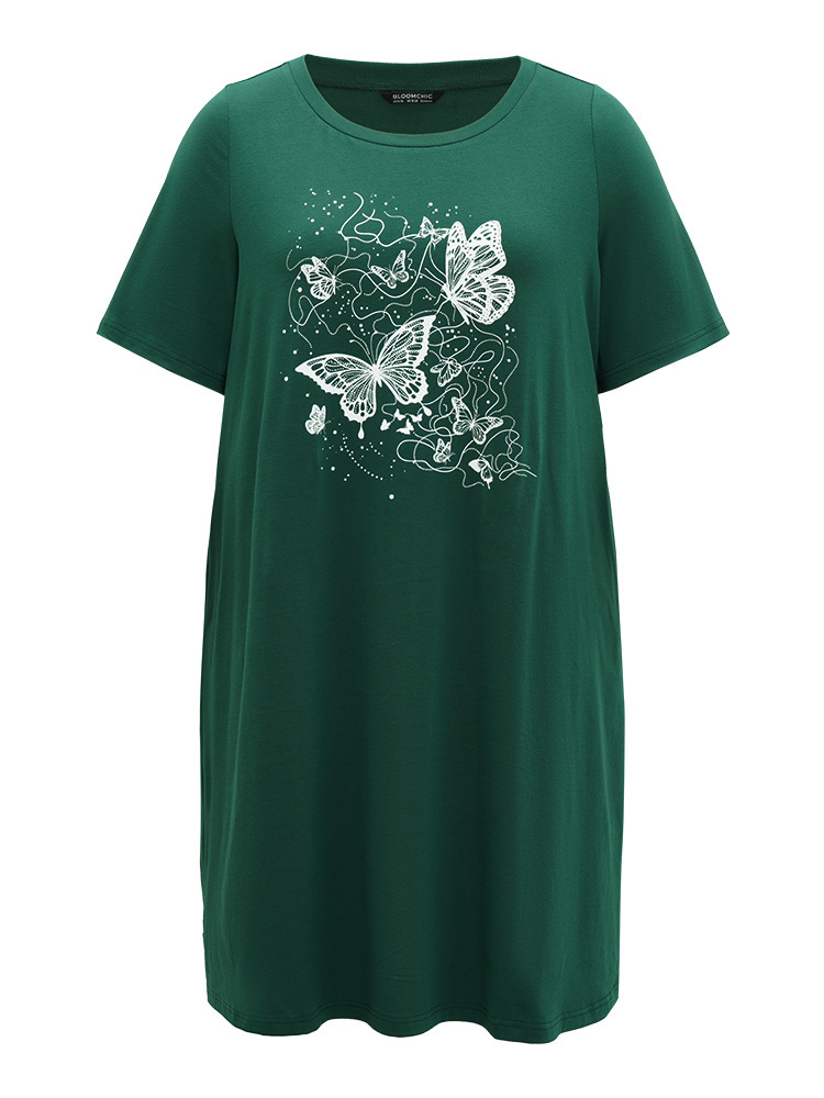Plus Size Women Dailywear Animal Plain Regular Sleeve Short sleeve Round Neck Pocket Casual Dresses BloomChic 
