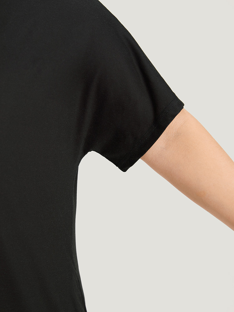 Plus Size Colorblock Pocket Batwing Sleeve Contrast Patchwork Dress Multicolor Women Casual Plain Round Neck Short sleeve Curvy Midi Dress BloomChic 28/5X 