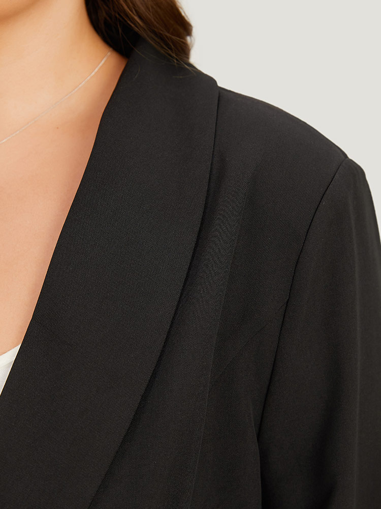 Plus Size Plain Ties Pocket Belted Lapel Collar Blazer Black Women Work Plain Plain Sleeve Long Sleeve Lapel Collar 14-16/1X Pocket Belt Workwear Essentials Blazers BloomChic 