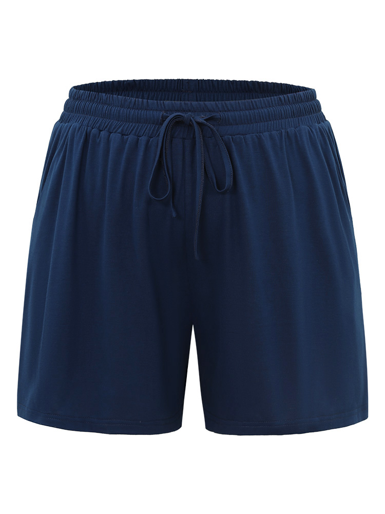 Solid Elastic Waist Pocket Drawstring Sleep Shorts BloomChic 