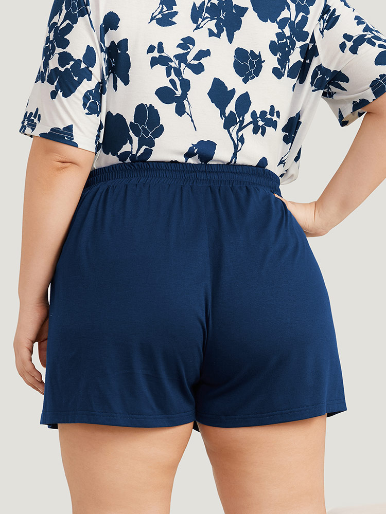 Solid Elastic Waist Pocket Drawstring Sleep Shorts BloomChic 