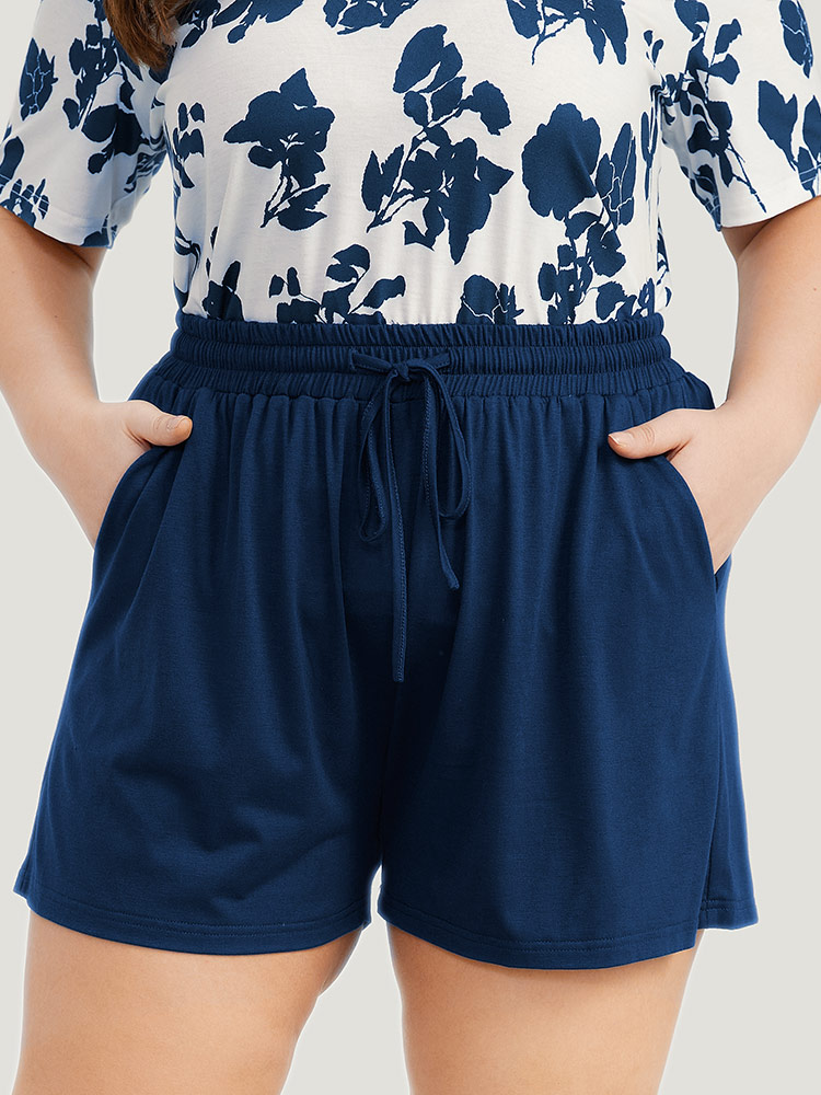 Solid Elastic Waist Pocket Drawstring Sleep Shorts BloomChic 