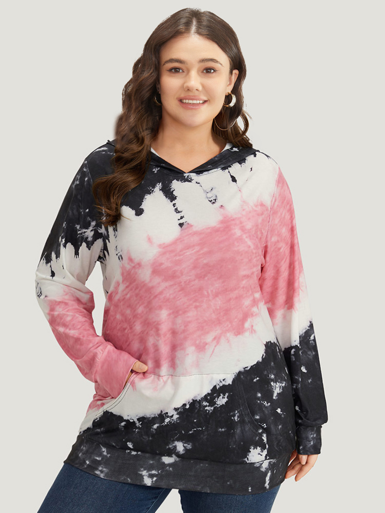 Plus Size Women Dailywear Tie Dye Pocket Regular Regular Sleeve Long Sleeve Hooded Pocket Casual Sweatshirts BloomChic 