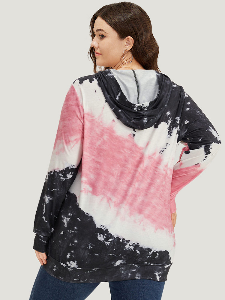 Plus Size Women Dailywear Tie Dye Pocket Regular Regular Sleeve Long Sleeve Hooded Pocket Casual Sweatshirts BloomChic 