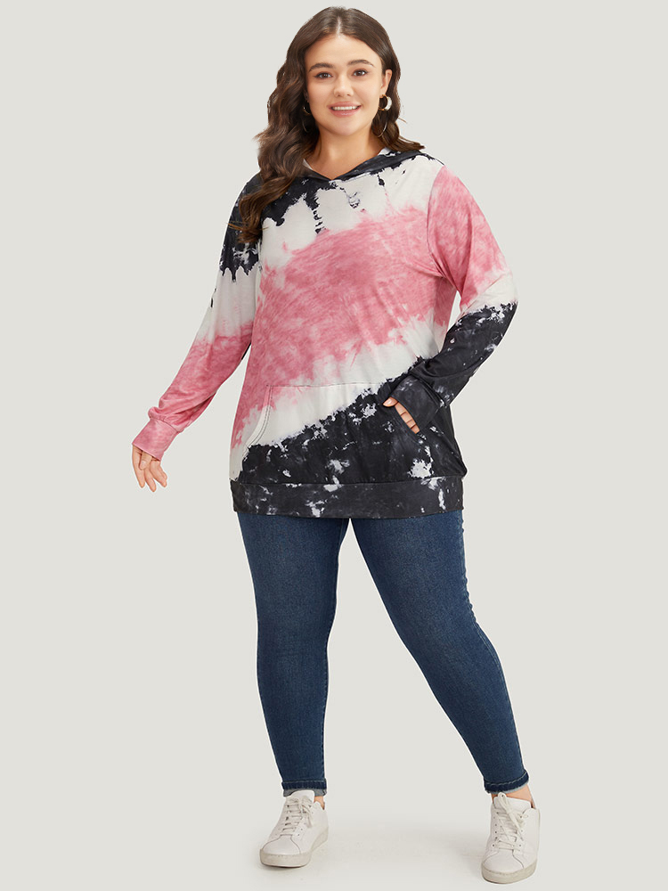 Plus Size Women Dailywear Tie Dye Pocket Regular Regular Sleeve Long Sleeve Hooded Pocket Casual Sweatshirts BloomChic 