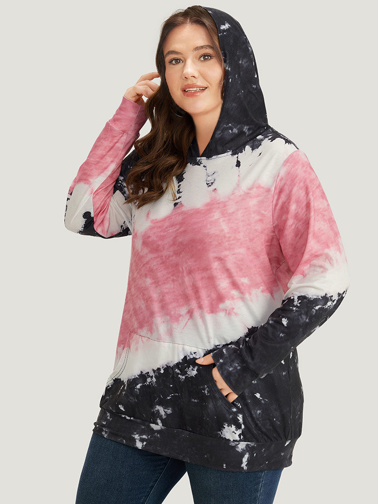 Plus Size Women Dailywear Tie Dye Pocket Regular Regular Sleeve Long Sleeve Hooded Pocket Casual Sweatshirts BloomChic 