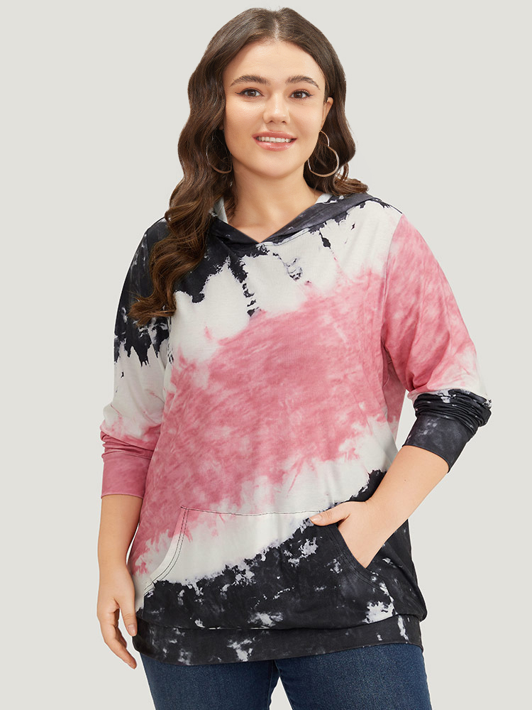 Plus Size Women Dailywear Tie Dye Pocket Regular Regular Sleeve Long Sleeve Hooded Pocket Casual Sweatshirts BloomChic 