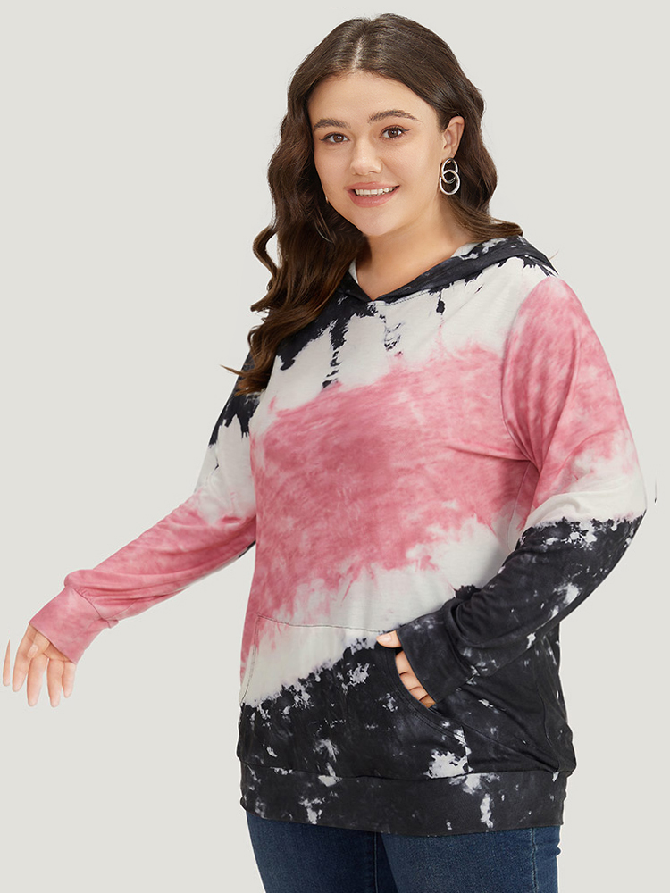 Plus Size Women Dailywear Tie Dye Pocket Regular Regular Sleeve Long Sleeve Hooded Pocket Casual Sweatshirts BloomChic 