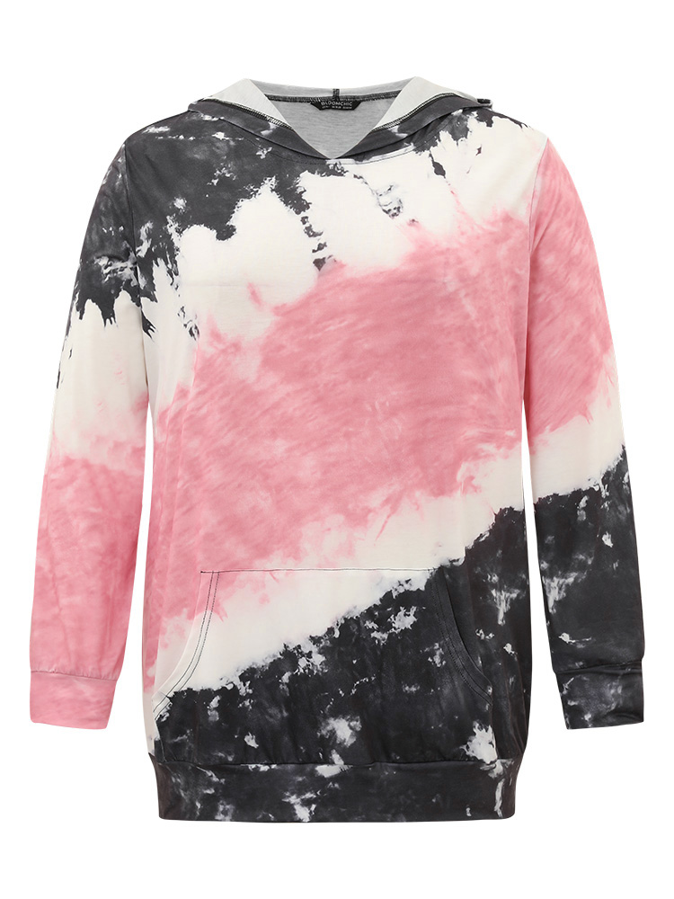 Plus Size Women Dailywear Tie Dye Pocket Regular Regular Sleeve Long Sleeve Hooded Pocket Casual Sweatshirts BloomChic 