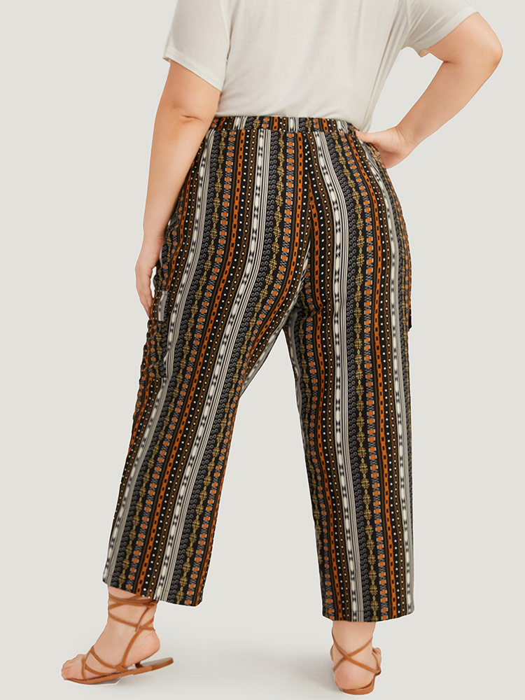 Plus Size Women Dailywear Bohemian Print Elastic Waist High Rise Pocket Casual Pants BloomChic 