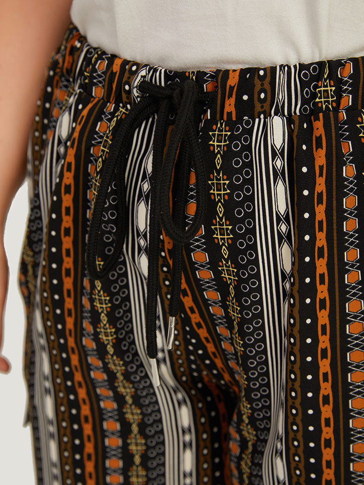 Plus Size Women Dailywear Bohemian Print Elastic Waist High Rise Pocket Casual Pants BloomChic 