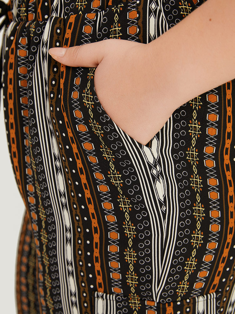 Plus Size Women Dailywear Bohemian Print Elastic Waist High Rise Pocket Casual Pants BloomChic 