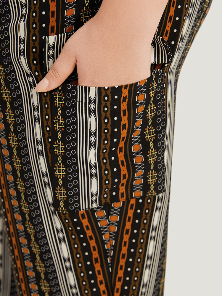 Plus Size Women Dailywear Bohemian Print Elastic Waist High Rise Pocket Casual Pants BloomChic 