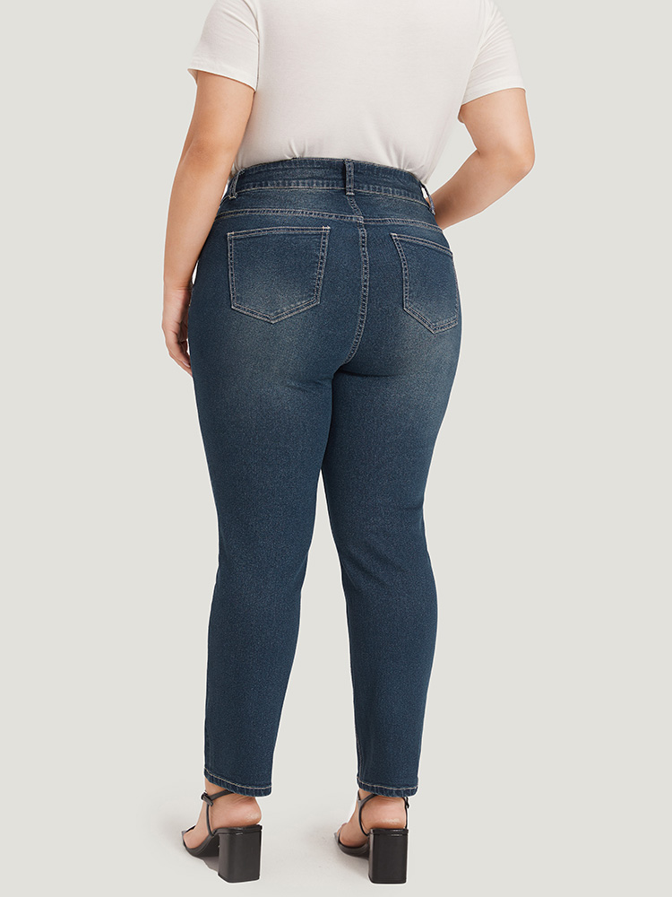 Plus Size Solid High Rise Pocket Dark Wash Jeans Women Midnight Casual Plain Plain High stretch Pocket Jeans BloomChic 28/5X 