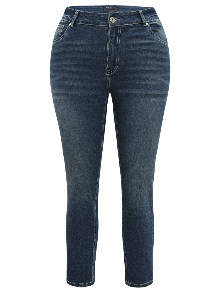Plus Size Solid High Rise Pocket Dark Wash Jeans Women Midnight Casual Plain Plain High stretch Pocket Jeans BloomChic 28/5X 