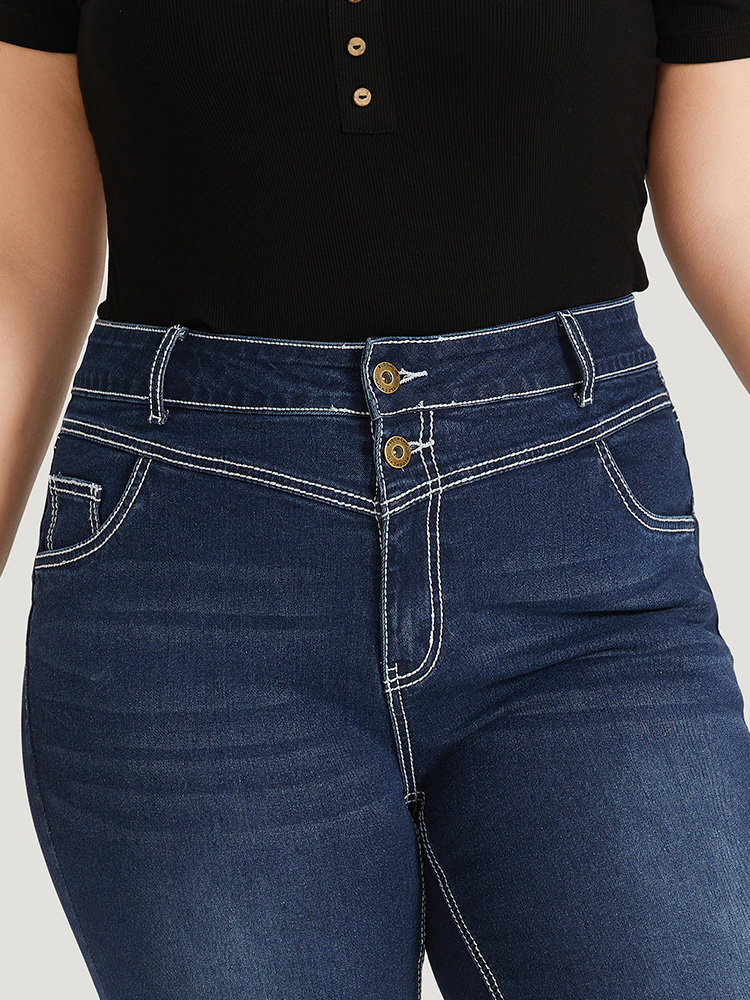 Plus Size Women Everyday Plain High stretch Straight Leg Dark Wash Casual Jeans BloomChic 