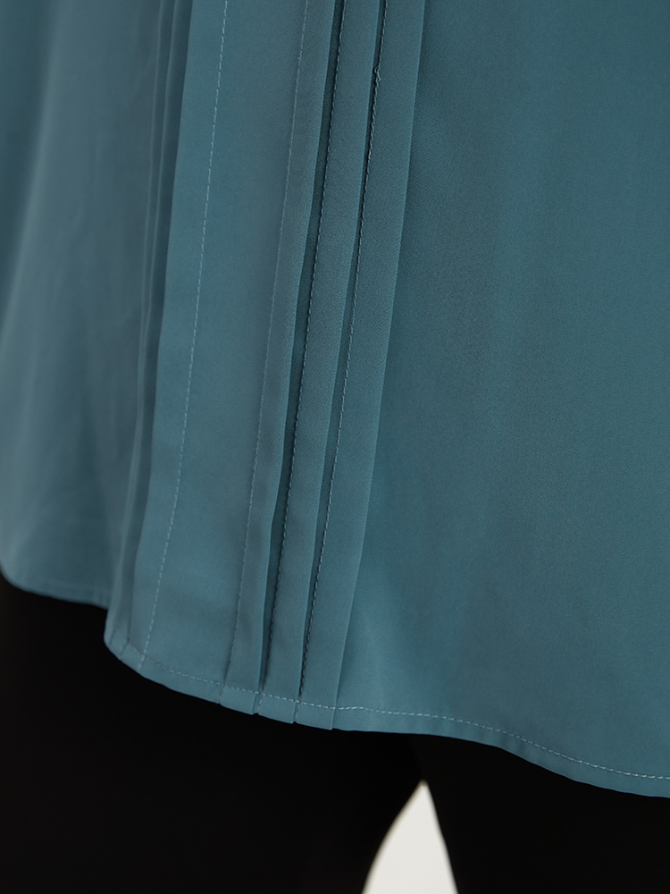 Plus Size Women Work Plain Elastic cuffs Lantern Sleeve Elbow-length sleeve V-neck Office Blouses BloomChic 